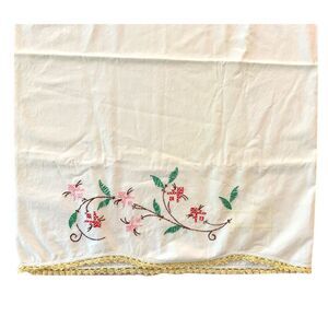 Vtg Embroidered Floral Pillowcase Shabby Decor Cottagecore Farmhouse Country